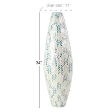 Deco 79 Mother of Pearl Shell Decorative Vase with Blue Accents