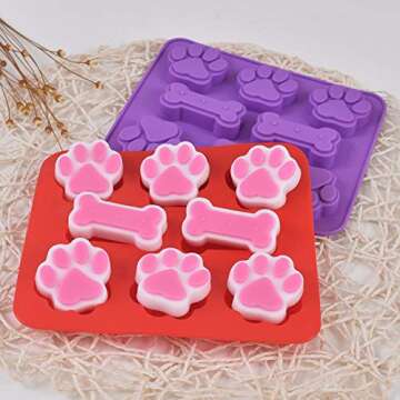 Cozihom Puppy Dog Paw and Bone 2 in 1 Silicone Molds, Food Grade, for Chocolate, Candy, Pudding, Jelly, Dog Treats. 5 Packs