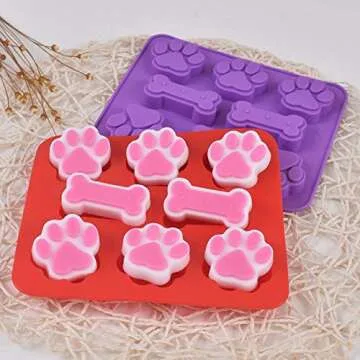 Cozihom Puppy Dog Paw and Bone 2 in 1 Silicone Molds, Food Grade, for Chocolate, Candy, Pudding, Jelly, Dog Treats. 5 Packs