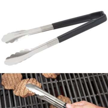 Vollrath 4781220 Jacobs's Price 12-Inch 1-Piece Tong, Stainless Steel, Black Handle