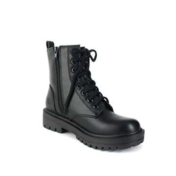 Soda FIRM - Lug Sole Combat Ankle Bootie Lace up w/Side Zipper (Black, numeric_7_point_5
