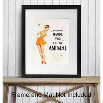 Wash Your Hands - Vintage Style Sign - Bathroom Home Art Pinup Print - Funny 8x10 Wall Decor Picture...