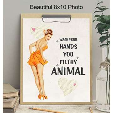 Wash Your Hands - Vintage Style Sign - Bathroom Home Art Pinup Print - Funny 8x10 Wall Decor Picture for Bath - Great Unique Humorous Gift - 1950s Retro Poster Print Decoration