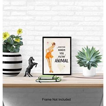 Wash Your Hands - Vintage Style Sign - Bathroom Home Art Pinup Print - Funny 8x10 Wall Decor Picture for Bath - Great Unique Humorous Gift - 1950s Retro Poster Print Decoration
