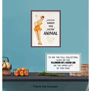 Wash Your Hands - Vintage Style Sign - Bathroom Home Art Pinup Print - Funny 8x10 Wall Decor Picture for Bath - Great Unique Humorous Gift - 1950s Retro Poster Print Decoration