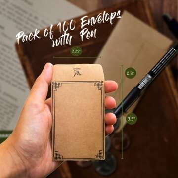 Brown Color 100 Envelex Small Coin Envelopes with pen 2 1/4 x 3 1/2 inches 130 gsm Seed Envelopes for Storage of Keys, Cards, Wage, Stamp Collection, and small items…