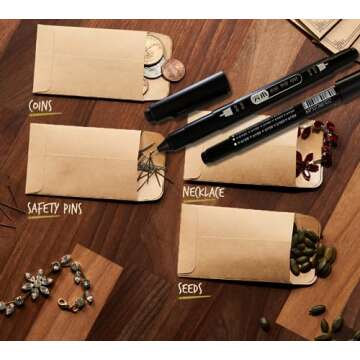 Brown Color 100 Envelex Small Coin Envelopes with pen 2 1/4 x 3 1/2 inches 130 gsm Seed Envelopes for Storage of Keys, Cards, Wage, Stamp Collection, and small items…