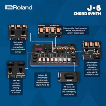 Roland AIRA Compact J-6 Portable Song Creation Machine with Professional Sound and Features | JUNO-60 Synth Engine & Presets | Chord Sequencer | Effects