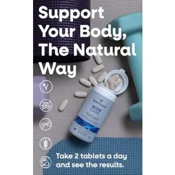 VEGETOLOGY Bone Care Bone Health Supplements - Phytodroitin, Glucosamine, Vitamin D3 K2 & Calcium Supplement – Cartilage, Muscle & Joint Support Supplement – Vegan Bone Strength (60 Count)