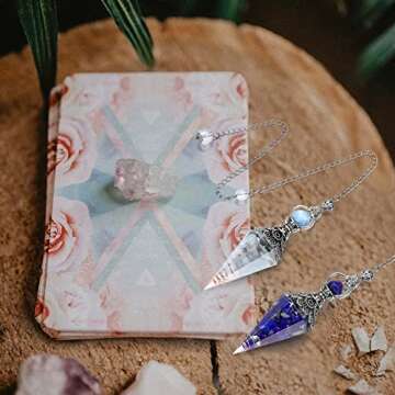 GEHECRST Natural Lapis Lazuli Healing Crystal Dowsing Pendulum Reiki Gemstone Chips Orgone Pendulum ...