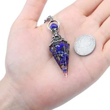 GEHECRST Natural Lapis Lazuli Healing Crystal Dowsing Pendulum Reiki Gemstone Chips Orgone Pendulum 6 Faceted Hexagonal Pointed Resin Spiritual Pendant for Divination, Wicca, Energy Balancing