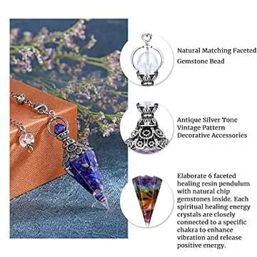 GEHECRST Natural Lapis Lazuli Healing Crystal Dowsing Pendulum Reiki Gemstone Chips Orgone Pendulum 6 Faceted Hexagonal Pointed Resin Spiritual Pendant for Divination, Wicca, Energy Balancing