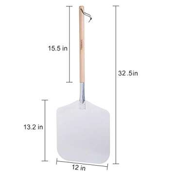 TDHDIKE Premium Aluminum Pizza Peel With Detachable Beech Handle, 12” x 32.5”, Convenient To Store, Good Helper For Baking, Homemade Pizza And Bread