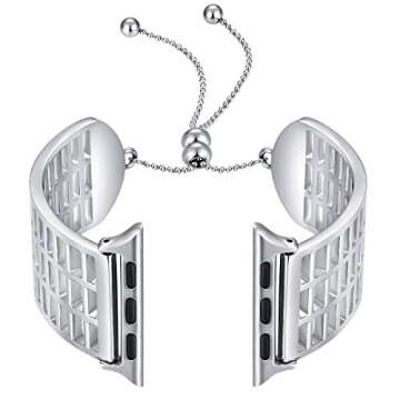 Fastgo Cuff Compatible for Apple Watch Band 38mm 40mm, 2018 June Newest Released Unique Stainless Steel Luxury Vintage Genuine Strap for Series 4/3/2/1 Women Girls Adjustable (Silver-38mm)