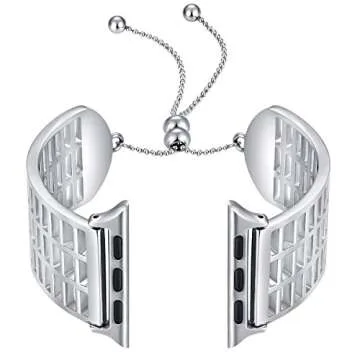 Fastgo Cuff Compatible for Apple Watch Band 38mm 40mm, 2018 June Newest Released Unique Stainless Steel Luxury Vintage Genuine Strap for Series 4/3/2/1 Women Girls Adjustable (Silver-38mm)