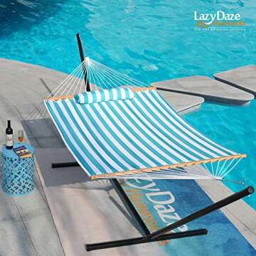 Lazy Daze Hammocks 12 FT Quilted Fabric Double Hammock with Spreader Bars and Detachable Pillow, 2 P...