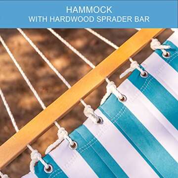 Lazy Daze Hammocks 12 FT Quilted Fabric Double Hammock with Spreader Bars and Detachable Pillow, 2 Person Hammock for Outdoor Patio Backyard Poolside, 450 LBS Weight Capacity, Sailor Stripe