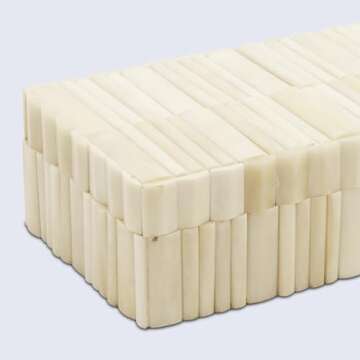 Handicrafts Home Handmade Ivory Pattern Decorative Box - Storage Organizer, Decor Centrepiece, Memory Keepsakes, Home Decor - Boho Style Treasure Box, Multipurpose Gift - Stem, 10x4.5x2.5