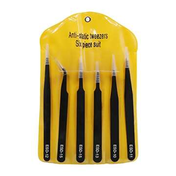 Precision Tweezer Set,Craft Tweezers, Soldering Tweezer, Jewelry Tweezer, Ingrown/Eyelash Extension/Eyebrow Tweezers,Anti-Static Stainless Steel ESD Tweezers Tools Kit Handy Case (6 PCS Kit)