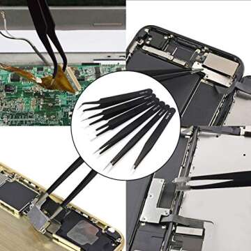 Precision Tweezer Set,Craft Tweezers, Soldering Tweezer, Jewelry Tweezer, Ingrown/Eyelash Extension/Eyebrow Tweezers,Anti-Static Stainless Steel ESD Tweezers Tools Kit Handy Case (6 PCS Kit)