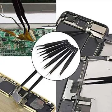 Precision Tweezer Set,Craft Tweezers, Soldering Tweezer, Jewelry Tweezer, Ingrown/Eyelash Extension/Eyebrow Tweezers,Anti-Static Stainless Steel ESD Tweezers Tools Kit Handy Case (6 PCS Kit)