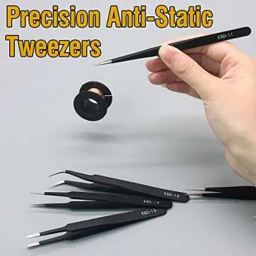 Precision Tweezer Set,Craft Tweezers, Soldering Tweezer, Jewelry Tweezer, Ingrown/Eyelash Extension/Eyebrow Tweezers,Anti-Static Stainless Steel ESD Tweezers Tools Kit Handy Case (6 PCS Kit)