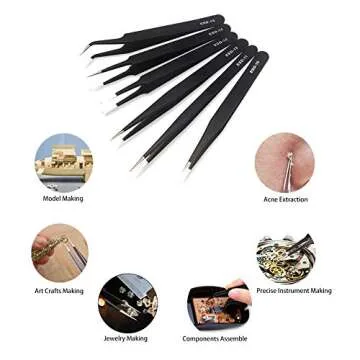 Precision Tweezer Set,Craft Tweezers, Soldering Tweezer, Jewelry Tweezer, Ingrown/Eyelash Extension/Eyebrow Tweezers,Anti-Static Stainless Steel ESD Tweezers Tools Kit Handy Case (6 PCS Kit)