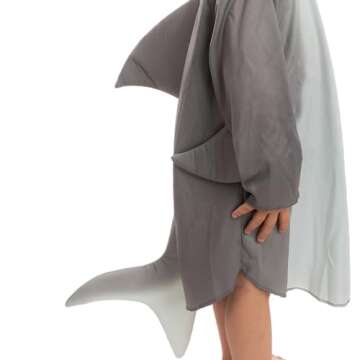 Spooktacular Creations Kids Gray Shark Costume, Multicolor Hoodie with Fin Tail for Halloween Dress Up, Sea Animal Party (Small (5-7 yrs))