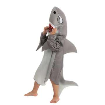 Spooktacular Creations Kids Gray Shark Costume, Multicolor Hoodie with Fin Tail for Halloween Dress Up, Sea Animal Party (Small (5-7 yrs))