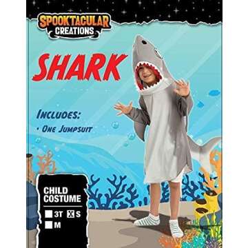 Spooktacular Creations Kids Gray Shark Costume, Multicolor Hoodie with Fin Tail for Halloween Dress Up, Sea Animal Party (Small (5-7 yrs))