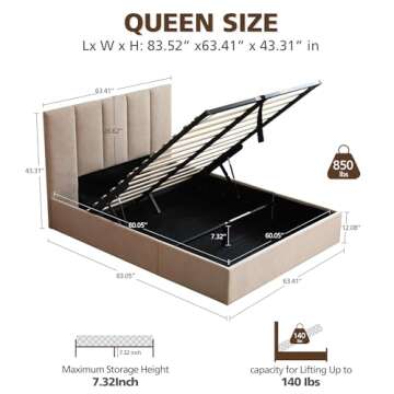 VELOCAVA Queen Lift-Up Storage Bed: Stylish & Functional