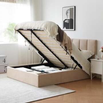VELOCAVA Queen Lift-Up Storage Bed: Stylish & Functional