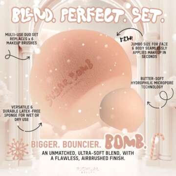 BIG Sugar Bomb Blender Set by RICHUAL BEAUTY ~ Butter-Soft Marshmallow Makeup Sponges for Face & Body ~ Incl: 1 LARGE & 1 MINI Mochi Makeup Sponge ~ Flawless Application of Foundation Creams & Powders