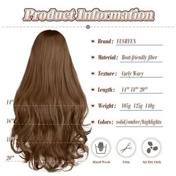 FESHFEN Invisible Wire Hair Extensions with Transparent Headband Adjustable Size One Piece Synthetic Long Curly Wavy Secret Hairpieces for Women, 18 inch