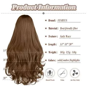 FESHFEN Invisible Wire Hair Extensions with Transparent Headband Adjustable Size One Piece Synthetic Long Curly Wavy Secret Hairpieces for Women, 18 inch