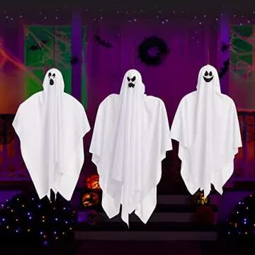JOYIN 3 Pack Halloween Hanging Ghosts Decorations Outdoor, Mix Size Halloween Ghost Decor, Flying Ghost for Front Yard Patio Porch Lawn Garden Party and Holiday Halloween Hanging Decorations
