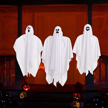 JOYIN 3 Pack Halloween Hanging Ghosts Decorations Outdoor, Mix Size Halloween Ghost Decor, Flying Ghost for Front Yard Patio Porch Lawn Garden Party and Holiday Halloween Hanging Decorations