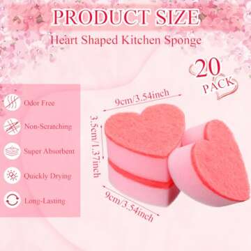 Maxcheck 20 Pcs Heart Dishes Sponge for Kitchen Dual Sided Kitchen Sponge and Scrubber for Washing D...