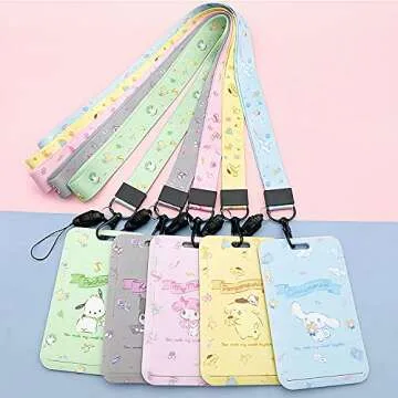 Kawaii Lanyard ID Holder Cute Badge Credit Card Case Neck Pouch Wallet School Supplies for Students Teachers Teens Boys Girls Women Nurse