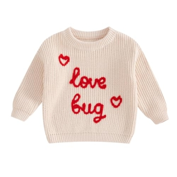 Dewadbow Toddler Kids Outfits Valentines Day Heart/Letter Embroidered Sweater Oversized Long Sleeve ...