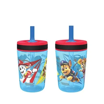 Zak Designs Paw Patrol Chase & Marshall Toddler Cups, 15oz, Leak-Proof with Straw