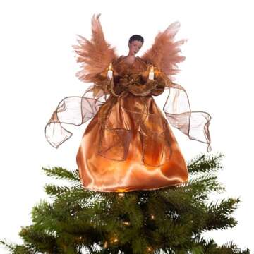 Kurt Adler UL 10-Light African American Angel Christmas Treetop Figurine, 13-Inch, Gold