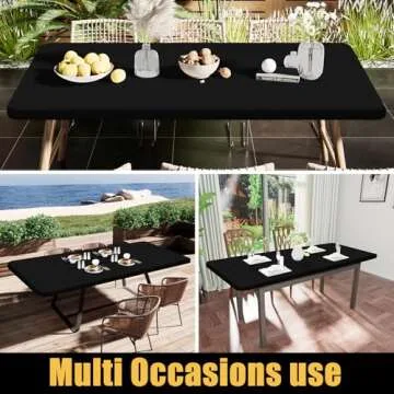 Smiry Rectangle Tablecloth, Elastic Fitted Flannel Backed Vinyl Tablecloths for 6ft Folding Tables, Waterproof Wipeable Table Covers for Indoor, Outdoor, Picnic and Camping (Black, 30"x72")