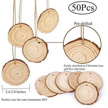 30pcs 2"-2.4" Natural Wood Slices Craft Wood Centerpiece Unfinished Predrilled Wooden Circles Great ...