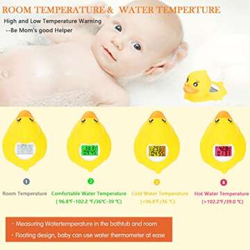 Baby Bath Thermometer Baby Safety - Acedada Bath Water Temperature Thermometer Room Thermometer with LED Display and Temperature Warning, Floating Infant Baby Bath Toys Bathtub Thermometer (Duck)