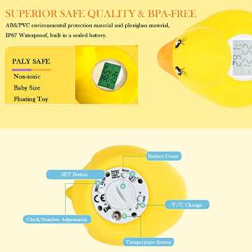 Baby Bath Thermometer Baby Safety - Acedada Bath Water Temperature Thermometer Room Thermometer with LED Display and Temperature Warning, Floating Infant Baby Bath Toys Bathtub Thermometer (Duck)