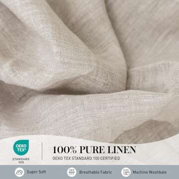 Simple&Opulence 100% Pure Linen Sheet Set King Size, Natural French Flax Solid Color 4 Pcs Washed Br...