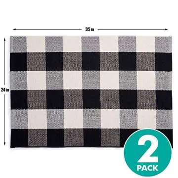 Sierra Concepts 2-Pack Buffalo Plaid Check Rug Door Mat, 35" x 24" Cotton Black/White Indoor Outdoor Layered Front Porch Décor Area, Farmhouse Checkered Rugs Woven - Floor, Laundry, Kitchen, Bathroom