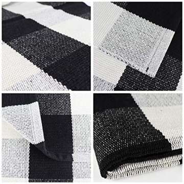 Sierra Concepts 2-Pack Buffalo Plaid Check Rug Door Mat, 35" x 24" Cotton Black/White Indoor Outdoor Layered Front Porch Décor Area, Farmhouse Checkered Rugs Woven - Floor, Laundry, Kitchen, Bathroom