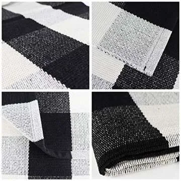 Sierra Concepts 2-Pack Buffalo Plaid Check Rug Door Mat, 35" x 24" Cotton Black/White Indoor Outdoor Layered Front Porch Décor Area, Farmhouse Checkered Rugs Woven - Floor, Laundry, Kitchen, Bathroom